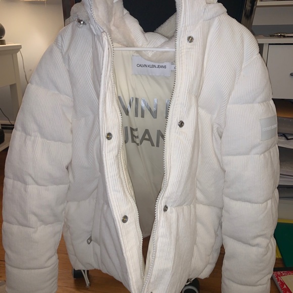 Calvin Klein White Corduroy Puffer 